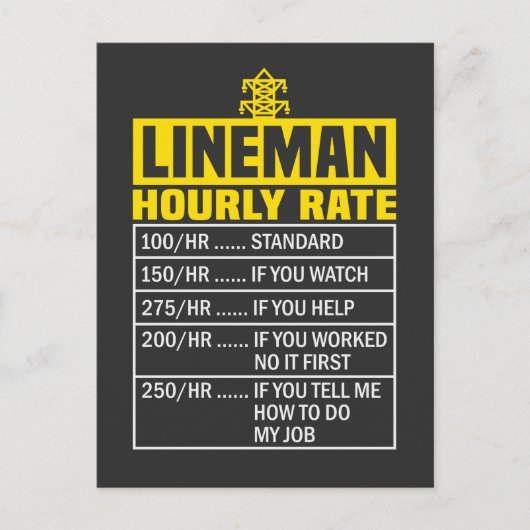 Funny Lineman Hourly Rate Briefkaart (Voorkant)