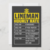 Funny Lineman Hourly Rate Invitation Kaart (Voorkant)