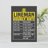 Funny Lineman Hourly Rate Invitation Kaart (Staand voorkant)