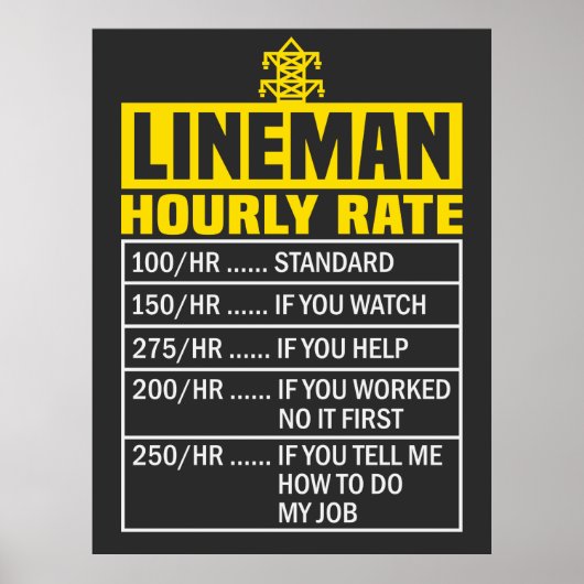 Funny Lineman Hourly Rate Poster (Voorkant)