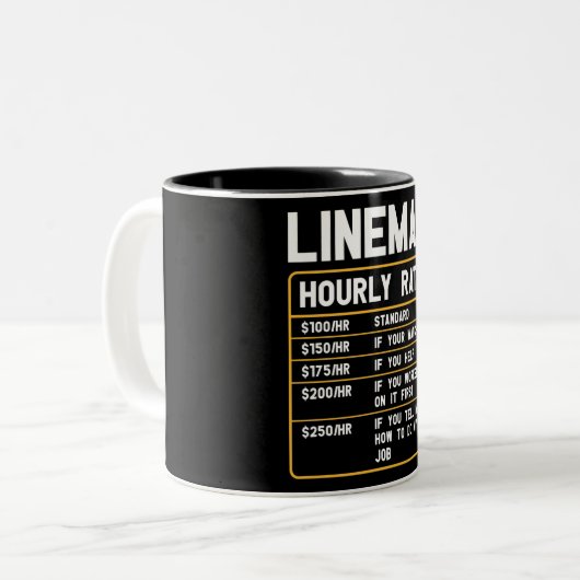 Funny Lineman Hourly Rate Two-Tone Coffee Mok (Voorkant links)