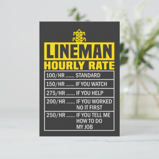 Funny Lineman Hourly Rate Wenskaart Kaart (Staand voorkant)