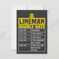 Funny Lineman Hourly Rate Wenskaart