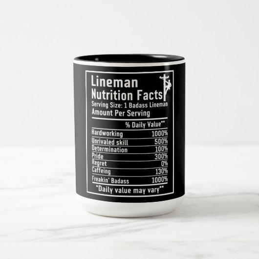 Funny Lineman Nutritional Facts Tweekleurige Koffiemok (Center)