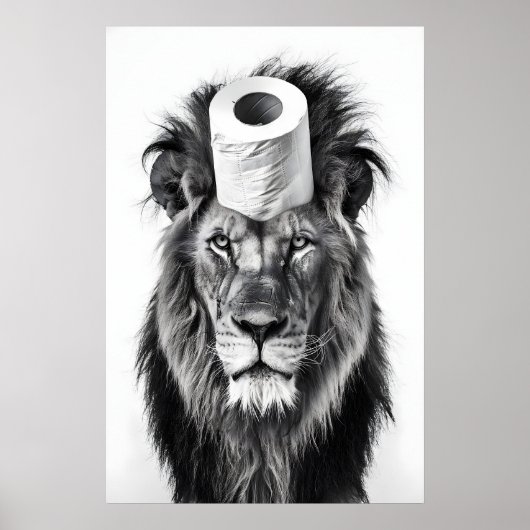 Funny Lion Bathroom Art Print, Toilet Paper Roll Poster (Voorkant)