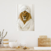 Funny Lion Bathroom Print, Lion In Bathrobe Poster (Keuken)