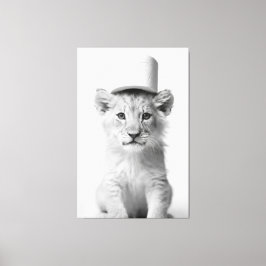 Funny Lion Cub Wearing Toilet Paper Animal Photo Canvas Afdruk