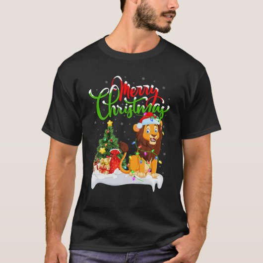 Funny Lion Dierenvriend Xmas Lighting Lion Christm T-shirt (Voorkant)