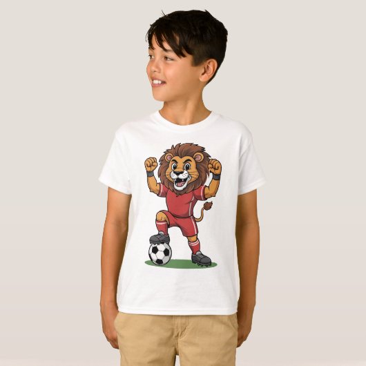 funny lion play football t-shirt (Voorkant volledig)