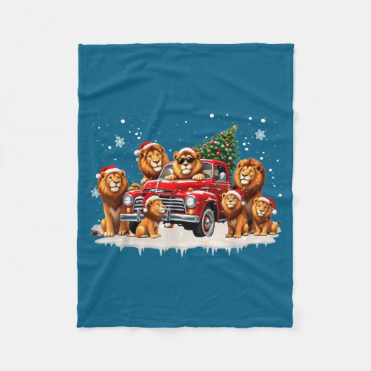 Funny Lion Riding Christmas Tree Truck Christmas  Fleece Deken (Voorkant)