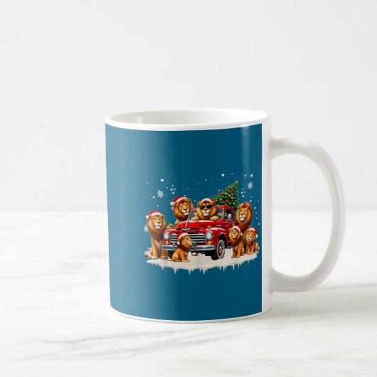 Funny Lion Riding Christmas Tree Truck Christmas  Koffiemok (Rechts)