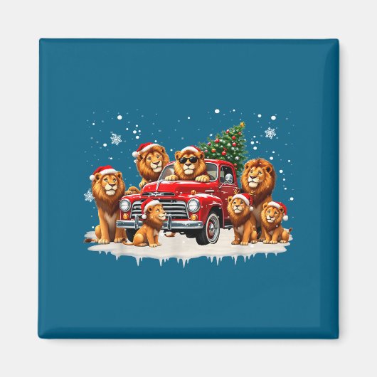 Funny Lion Riding Christmas Tree Truck Christmas  Magneet (Voorkant)