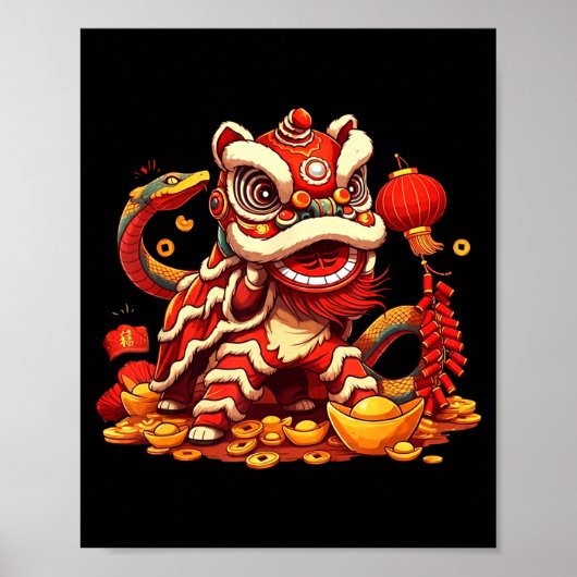 Funny Lion Snake Chinese New Year 2025 Womens Mens Poster (Voorkant)