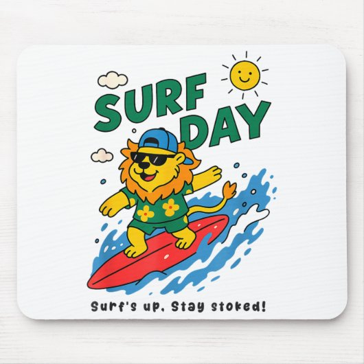 Funny Lion Surfing Summer Vacation Surf Day Boys G Muismat (Voorkant)