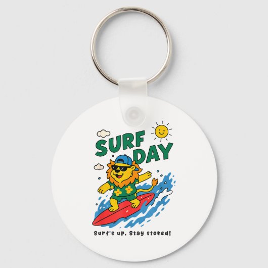 Funny Lion Surfing Summer Vacation Surf Day Boys G Sleutelhanger (Voorkant)