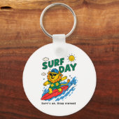 Funny Lion Surfing Summer Vacation Surf Day Boys G Sleutelhanger (Voorkant)