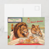 Funny Lions in Holiday Hotel Season's Greetings Briefkaart (Voorkant / Achterkant)