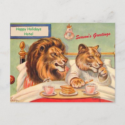 Funny Lions in Holiday Hotel Season's Greetings Briefkaart (Voorkant)
