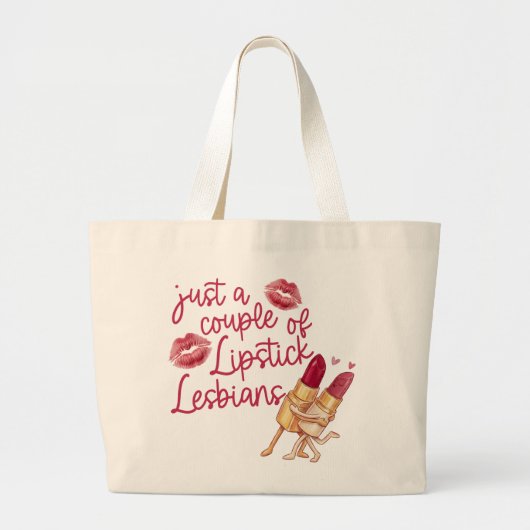 Funny Lipstick Lesbian Couple Valentine's Gift Grote Tote Bag (Voorkant)
