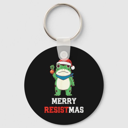 Funny Litical Frog Christmas Merry Resistmas 2025 Sleutelhanger (Voorkant)