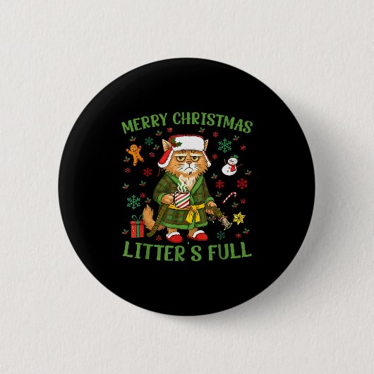 Funny Litter’s Full Cat Parody Tee Christmas Ronde Button 5,7 Cm (Voorkant)