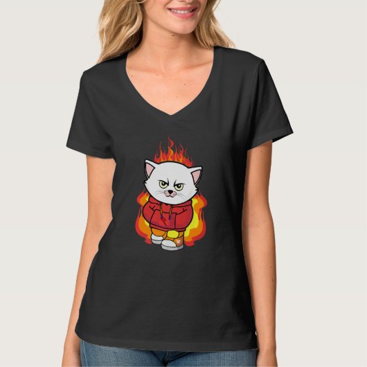 Funny Little Angry Kitten on Fire Cat Lovers T-shirt (Voorkant)