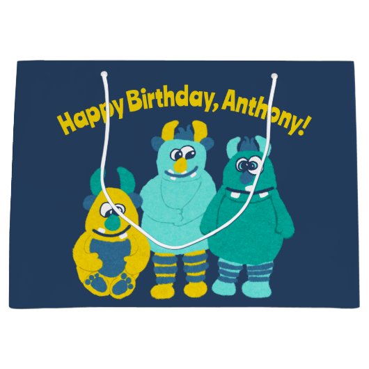 Funny Little Cartoon Monsters Jongens Verjaardag Groot Cadeauzakje (Voorkant)