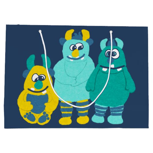 Funny Little Cartoon Monsters Jongens Verjaardag Groot Cadeauzakje (Achterkant)