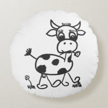 Funny Little Cow – Dekokissen rund, schwarz