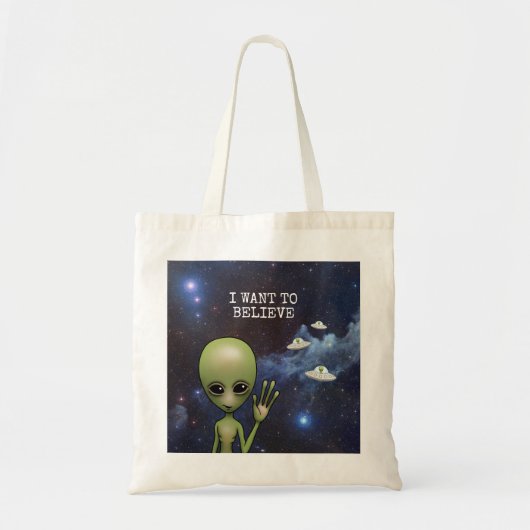 Funny Little Green Man Space Alien Sci Fi Galaxy Tote Bag (Voorkant)