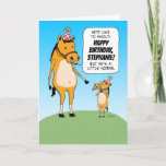 Funny  Little Horse Birthday Kaart<br><div class="desc">Hier is een schattige en grappige verjaardagskaart met een groot paard die uitlegt dat een klein paard graag een verjaardagscadeau zou geven, maar hij is ... een klein paard. Deze kaart is gemakkelijk aanpasbaar om de naam van de verjaardagsontvanger toe te voegen. Bedankt voor het kiezen van dit originele ontwerp...</div>