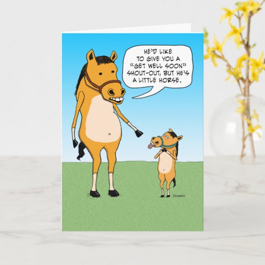 Funny Little Horse krijgt snel weer goed Kaart (Gele Bloem)