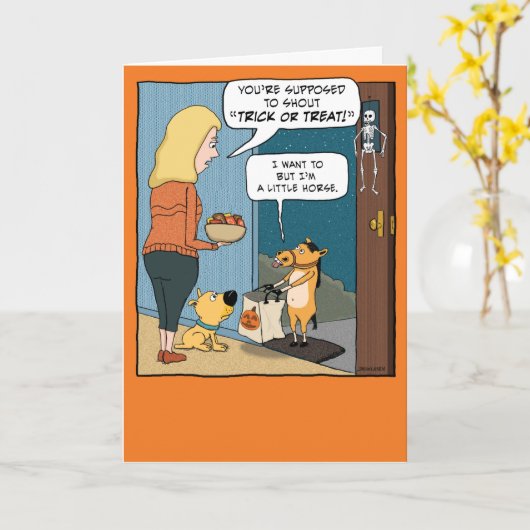 Funny Little Horse Trick or treat Halloween Kaart (Gele Bloem)