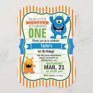Funny Little Monster Birthday Party Kaart