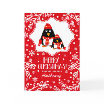 Funny Little Penguins Custom Name Kerstmis