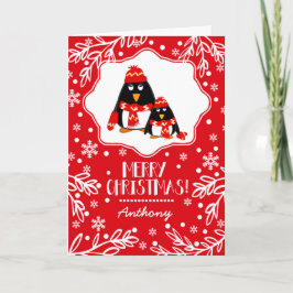 Funny Little Penguins Custom Name Kerstmis Feestdagen Kaart