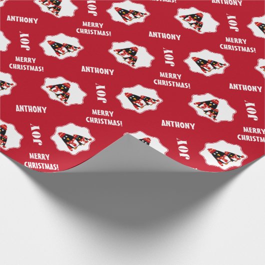 Funny Little Penguins | Eigen naam kerstmis Cadeaupapier (Hoek)