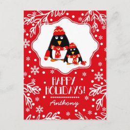Funny Little Penguins | Eigen naam kerstmis Feestdagenkaart