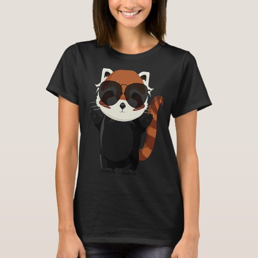 Funny little red panda bear with sunglasses t-shirt (Voorkant)