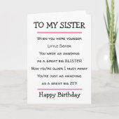 Funny Little Sister Cheeky Verse Birthday Card Kaart (Voorkant)
