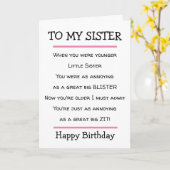 Funny Little Sister Cheeky Verse Birthday Card Kaart (Gele Bloem)