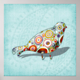 Funny Little Whimsical Bird op Paisley Poster