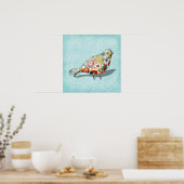Funny Little Whimsical Bird op Paisley Poster (Keuken)