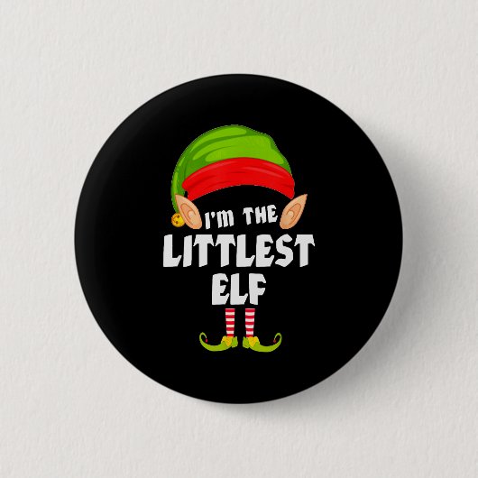 Funny Littlest Elf Matching Family Group Pj Christ Ronde Button 5,7 Cm (Voorkant)