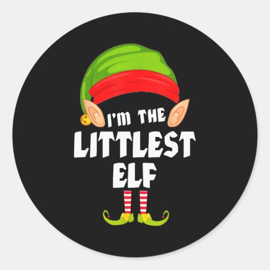 Funny Littlest Elf Matching Family Group Pj Christ Ronde Sticker (Voorkant)