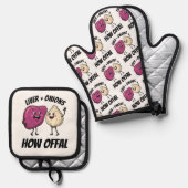 Funny Liver + Onions How Offal Food Jokes Ovenwant & Pannenlap Set (Voorkant / Achterkant)