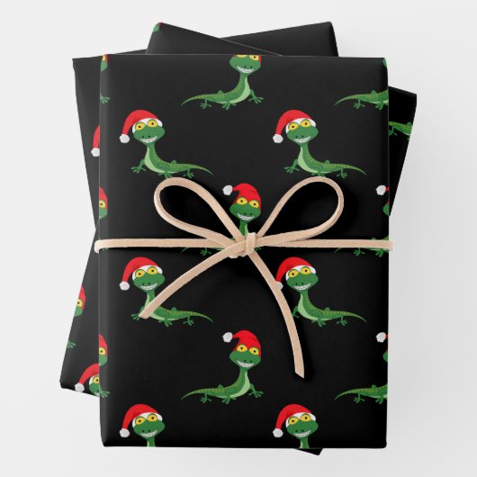 Funny Lizard Big Smile Face Merry Kerstmis Inpakpapier Vel (In situ)