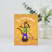 Funny lizard zingend cartoon paars groen briefkaar briefkaart (Staand voorkant)