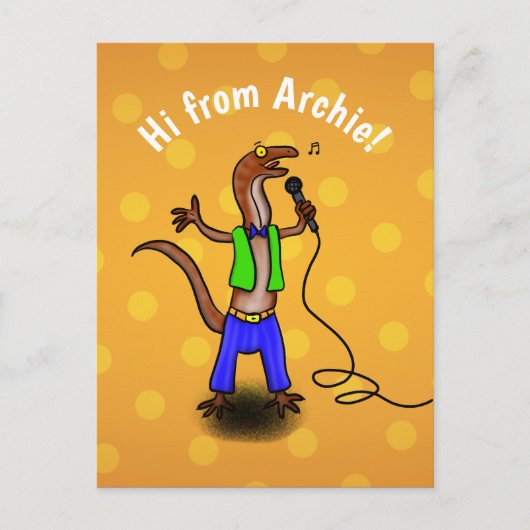 Funny lizard zingend cartoon paars groen briefkaar briefkaart (Voorkant)