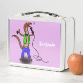 Funny lizard zingt met cartoon van de microfoon (In situ)